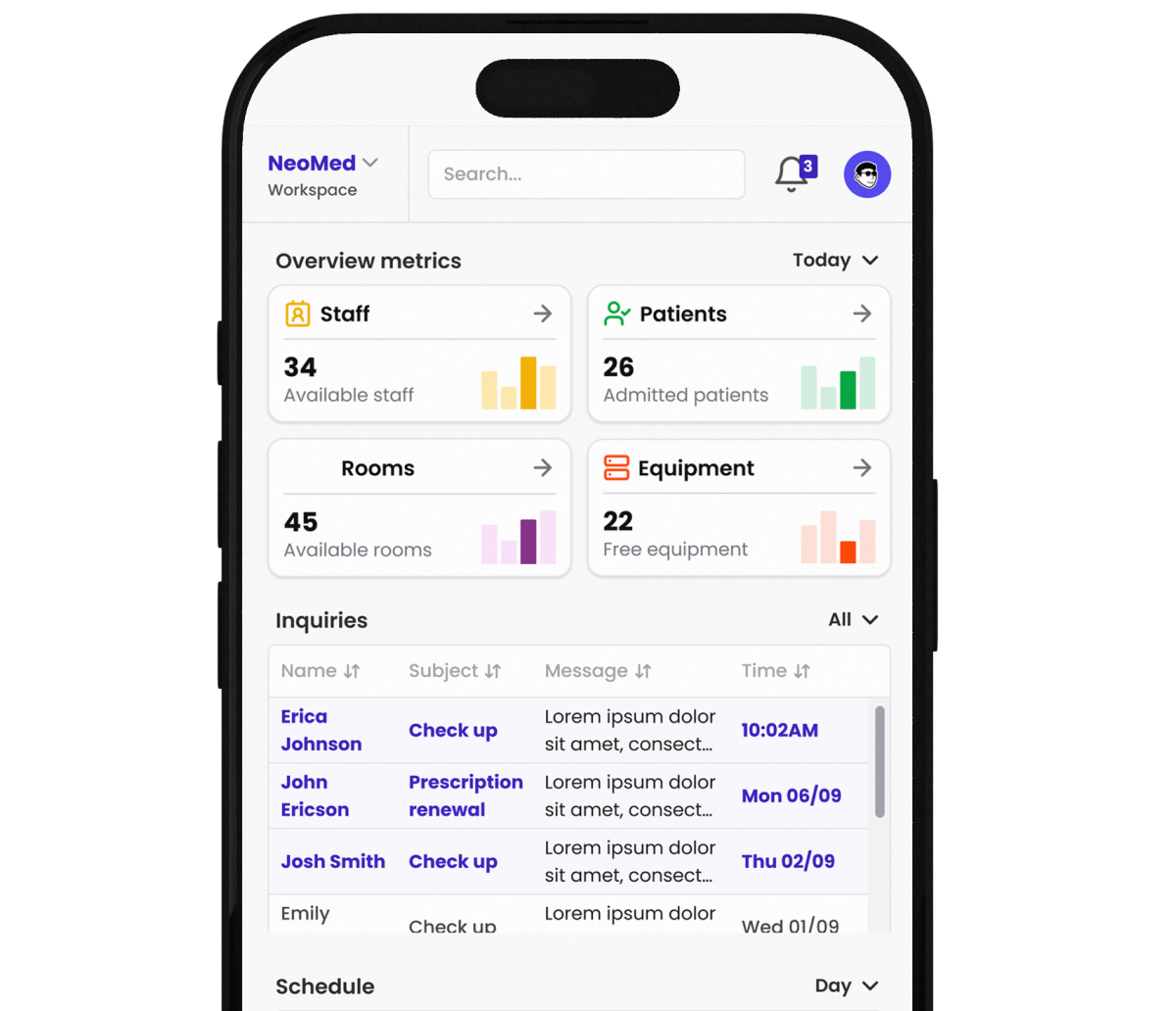 Mockup of an appointment scheduling system.